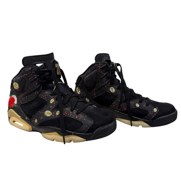 Air Jordan 6 Chinese New Year 2018 Black Gold Firework Embroidered Sneakers Size